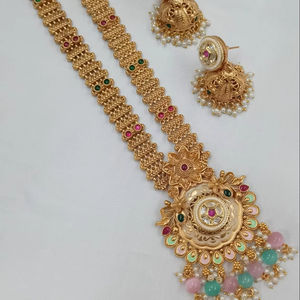INDIAN TRADITIONAL <b>and</b> FASHIONABLE COPPER JEWELLERY BRIDAL WEDDING JEWELLERY <b>SET</b> for WOMEN <b>EARRINGS</b> <b>and</b> <b>NECKLACE</b> <b>SET</b> - Product Image 1
