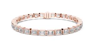 Bracelet tennis pour femme en or jaune blanc massif 14 carats plaqué rhodium, diamant taille émeraude naturel, serti clos, diamant certifié IGI - Product Image 5