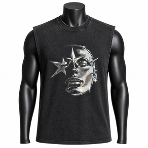 Camiseta sin mangas personalizada para hombre, top gráfico de algodón lavado, estilo gimnasio, ropa urbana, corte muscular, vintage, con efecto ácido. - Product Image 1