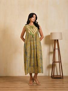 Vestido Maxi de Algodón con Estampado de Bloques para Mujer, Estampado de Bloques de Jaipur, Fabricante Mayorista OEM - Product Image 2