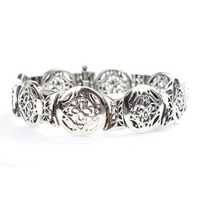 14K Gold 925 Sterling Silber Antikes Blumenmuster Damenarmband mit Perlenanhänger für den Alltag als Geschenk