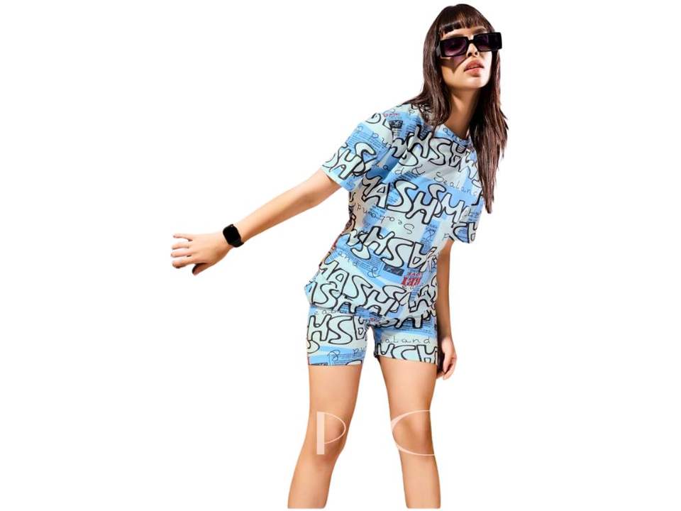 Women's Fashionable Print Short Sleeve Sleepwear Dress Soft Comfortable 2 PCS Shorts Set XL Size for Home Outdoor Leisure