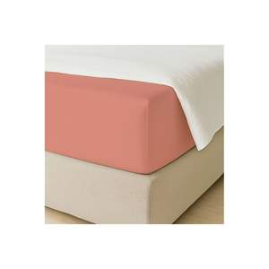 Juego de Sábanas Ajustables de Algodón Suave Color Salmón, Tamaño Doble 160x200, Ropa de Cama Transpirable con Sábana Plana de Estilo Liso - Product Image 2