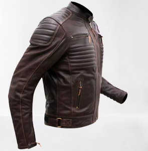 Hombres Otoño Estilo popular Hombres Chaqueta de cuero Venta al por mayor Moda Cool Zipper Chaquetas de cuero de vaca para hombres - Product Image 2