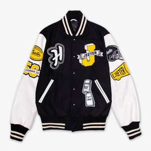 Chaqueta Varsity Personalizada para Hombre 2026, Negra, Lisa, con Parches Bordados de Béisbol, Mangas de Lana, Bolsillos de Cuero, Venta al Por Mayor - Product Image 1