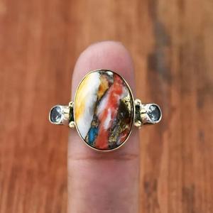 Oyster <b>Copper</b> Turquoise Blue Topaz Ring 925 Sterling Silver Two Tone Birthstone Anniversary <b>Jewelry</b> for Women - Product Image 1