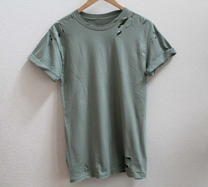 T-shirt Vintage lourd à col rond de haute qualité pour hommes Patch brodé en détresse personnalisé Maillot court décontracté à motif solide - Product Image 3
