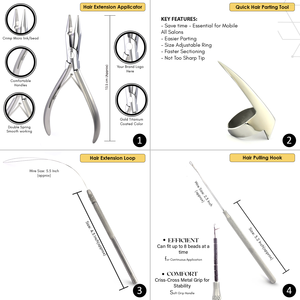 My Hair Tools Kit d'outils d'extension de cheveux perles Pinces Set Silver Small Hair Clips for Sectioning Bend Needle Hook & Loop ring - Product Image 4