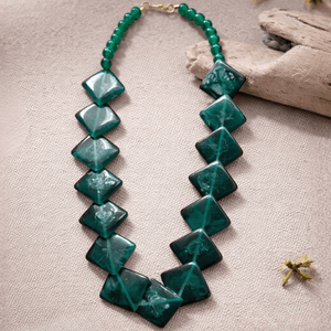 Classic Trendy Emerald Square Beads <b>Statement</b> <b>Necklace</b> with Gold Plating Geometric Pattern Religious Style for Party or Gift - Product Image 1