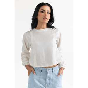 Blusa Blanca Bohemia Tejida 231-217-007 con Bordado Floral de Gasa y Viscosa, Volantes, Holgada, Disponible en Tallas XS-XL, Primavera-Otoño - Product Image 3