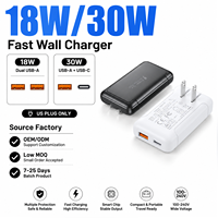 HNT OEM/ODM Nouveau chargeur mural ultra-fin PD 30W/18W à charge rapide avec ports USB-A+ Type-C, adaptateur d'alimentation portable pour iPhone 15/16