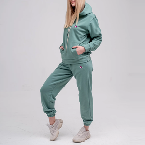 ชุดวอร์มแขนกุดสำหรับผู้หญิงชุดวอร์มผ้าฝ้าย2ชิ้นกระดุมสีพื้นสำหรับฤดูหนาว - Product Image 5