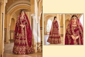 Venta caliente Lujoso Terciopelo pesado Lehenga Choli con bordado intrincado para ocasiones nupciales y festivas disponibles para la venta - Product Image 3
