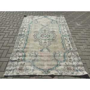 Alfombra Turca de 5.1x7.2 pies, Alfombra Vintage, Alfombra con Rayas Azules - Product Image 1