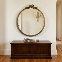 Miroir mural rond en métal doré vintage, miroir décoratif antique français, miroir mural monté sur le mur, miroir encadré en métal de luxe pour la décoration de la maison