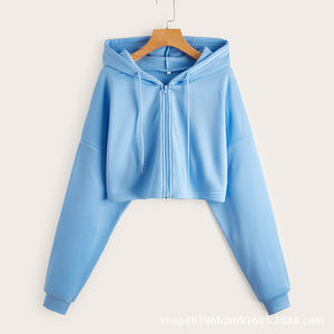 Sweat à capuche à fermeture éclair pour femmes de haute qualité imprimé personnalisé à manches longues (demi-longueur) haut court en polaire pour le printemps hiver été - Product Image 2