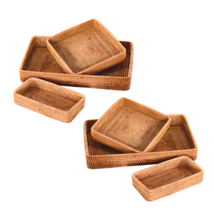 Natural Bamboo <b>Storage</b> <b>Basket</b> <b>RATTAN</b> TRAY FRUIT <b>STORAGE</b> <b>BASKET</b> Set of 3 Handmade Serving Trays for Kitchen & Cafe Vietnam Crafts - Product Image 1