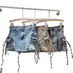 กางเกงขาสั้นผ้ายีนส์เอวสูงของผู้ชายระบายอากาศได้ดีฤดูร้อนมีซิปและเชือกรูด - Product Image 6