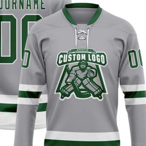 OEM Fabricación personalizada al por mayor CustomeGray Verde-Blanco Alta calidad Hockey Encaje Cuello Jersey - Product Image 5