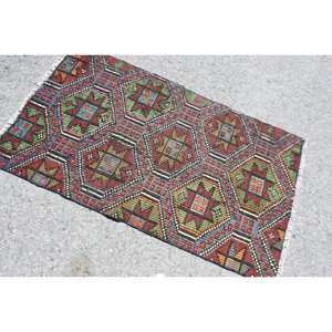 Tapis traditionnel rouge vert 2,9x4,9 pieds Tapis turcs - Product Image 4