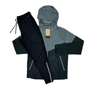 Conjunto de 2 piezas de chándal de nailon con bloques de color, bordado, oversize, cortavientos holgado, para hombre, fabricación de ropa personalizada - Product Image 1