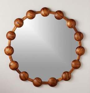 Miroir octogonal en bois fabriqué à la main appel rustique moderne dans un ton naturel chaud - Product Image 1