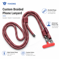 Cordon de téléphone long personnalisé Premium YiHong en nylon tressé, sangle bandoulière avec accessoires métalliques mats, patch de fixation pour téléphone 140 cm