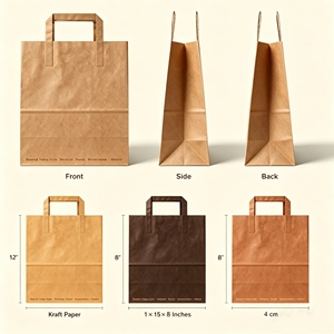 Sacs de courses en papier kraft personnalisés avec poignées torsadées, recyclables, style classique pour les entreprises et la vente au détail - Product Image 3