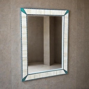 Handmade Modern Design <b>Round</b> <b>Wood</b> Bone Inlay Mother of Pearl Decorative Wall <b>Mirrors</b> Christmas Home Decor From India for Sale - Product Image 1