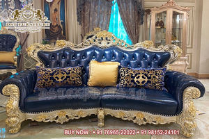 Maharaja – meubles de salon en cuir sculpté à la main, ensemble de canapés de salon en bois de Style roi de luxe - Product Image 2