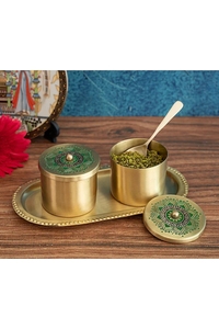 Pots à condiments en laiton avec plateau et cuillère de vente en gros - Product Image 2