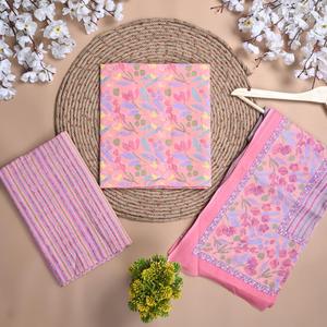 ชุดสูทสีชมพูบริสุทธิ์พิมพ์ลายดอกไม้ผ้าคอตตอน dupatta (SHKS1135) ฟรีไซส์ - Product Image 1