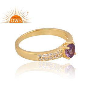 แหวนพลอย925ชุบทอง18K ชุบทองแหวนเพชรสังเคราะห์จากธรรมชาติ CZ และอเล็กซานไดรต์ - Product Image 4