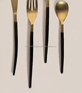 Ensemble de couverts en acier inoxydable de qualité supérieure fourchette couteau cuillère manche or et noir ensemble de couverts de luxe pour la fête de mariage - Product Image 3