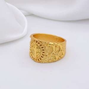 Boho Cross Brass Signet <b>Ring</b> 18k Gold Plated Religious Vintage Band Wholesale <b>Ring</b> <b>For</b> <b>Men</b> - Product Image 3