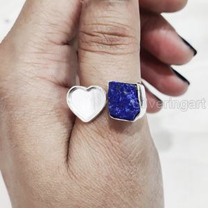 Rough Stone Jewelry Women's <b>Ring</b> Natural Raw <b>Lapis</b> <b>Lazuli</b> Gemstone Anniversary Adjustable Heart <b>Ring</b> 925 Sterling Silver <b>Ring</b> - Product Image 4