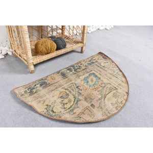 Alfombra Redonda Vintage, Alfombra Turca de 2.5x1.5 pies, Alfombra de Lana Beige - Product Image 2