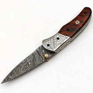 Cuchillo de bolsillo plegable de acero de Damasco personalizado hecho a mano, cuchillos plegables de supervivencia al aire libre - Product Image 3