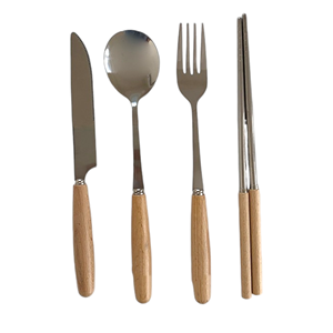 Prix de gros de l'Inde 5 pièces manche en bois couteau fourchette cuillère baguettes couverts ensemble au meilleur prix - Product Image 1