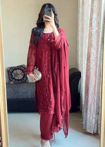 Zain Exports lance un nouveau ensemble haut-palazzo-dupatta réversible en faux georgette lourd et pur pour femmes, vêtements de soirée, toutes saisons - Product Image 4