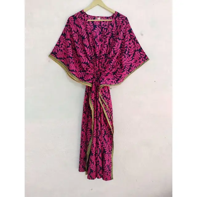 Gerecyclede Zijden Nachtkleding Gewaad Bruids Badjas Dameskleding Jurk Vintage Zijde Saree Kaftan Plus Size Zomer Tuniek