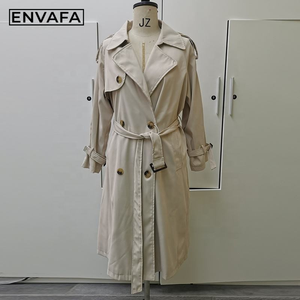 Vente en gros de manteaux longs beige à double boutonnage haut de gamme pour femmes, manteau trench pour femmes avec ceinture pour le printemps - Product Image 5