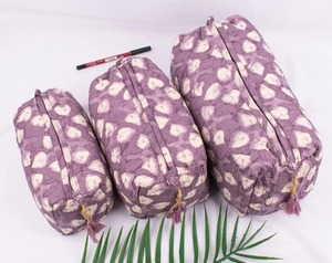 Juego de 3 fundas acolchadas de algodón ecológicas para bolsas, bolsas de almacenamiento de maquillaje y cosméticos con estampado de bloques, gran capacidad, envío gratis - Product Image 2