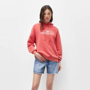 Gran oferta de sudaderas con estampado personalizado, sudaderas con capucha de punto sólidas informales para mujer, Sudadera con capucha de algodón con hombros caídos para mujer - Product Image 3