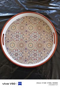 Epoxy Resin Serving Tray Metal Round Platter Coffee Table Food Storage <b>Organizer</b> Kitchen Home Restaurant Hotel Dishes Handle Set - Product Image 6