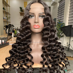deep <b>curly</b> wavy Remy Human Hair <b>Bundle</b> with 13*4 Frontal closure - Product Image 1