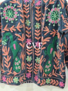 Manteau en velours brodé à la main, col mandarin, grande taille, motif floral, vêtements d'extérieur pour femmes, manches trois quarts, style chinois - Product Image 4