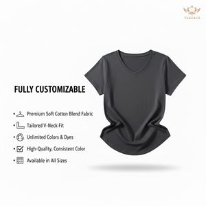 Camiseta Básica de Cuello en V para Hombre, de la Mejor Calidad, Mezcla de Algodón Suave, Color Sólido, Logotipo Personalizado, Estilo Casual, Venta al por Mayor, OEM, Yokebud, Talla Grande - Product Image 2