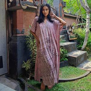 Atractivo de longitud completa suelto bohemio Tie Dye Lady Beach mujeres Kaftan Summers Tie Dye Kaftan vestido de verano Beach Cover Up - Product Image 4