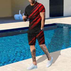 Ropa informal de verano para hombre, traje liso de 2 piezas, camiseta de verano y conjunto corto para hombre, venta a precio muy bajo - Product Image 1